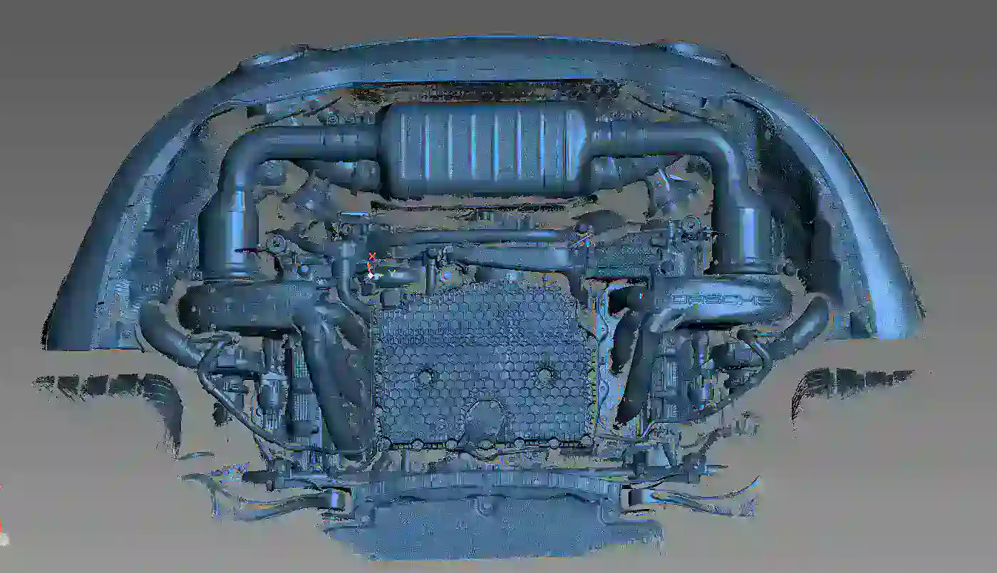 A 3D model of a car engine, created by 3D scanning the engine